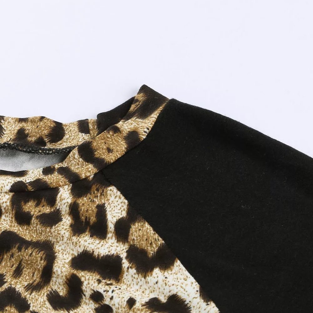 Leopard Striped Splicing Long Sleeve Tee - Picture 9 of 11